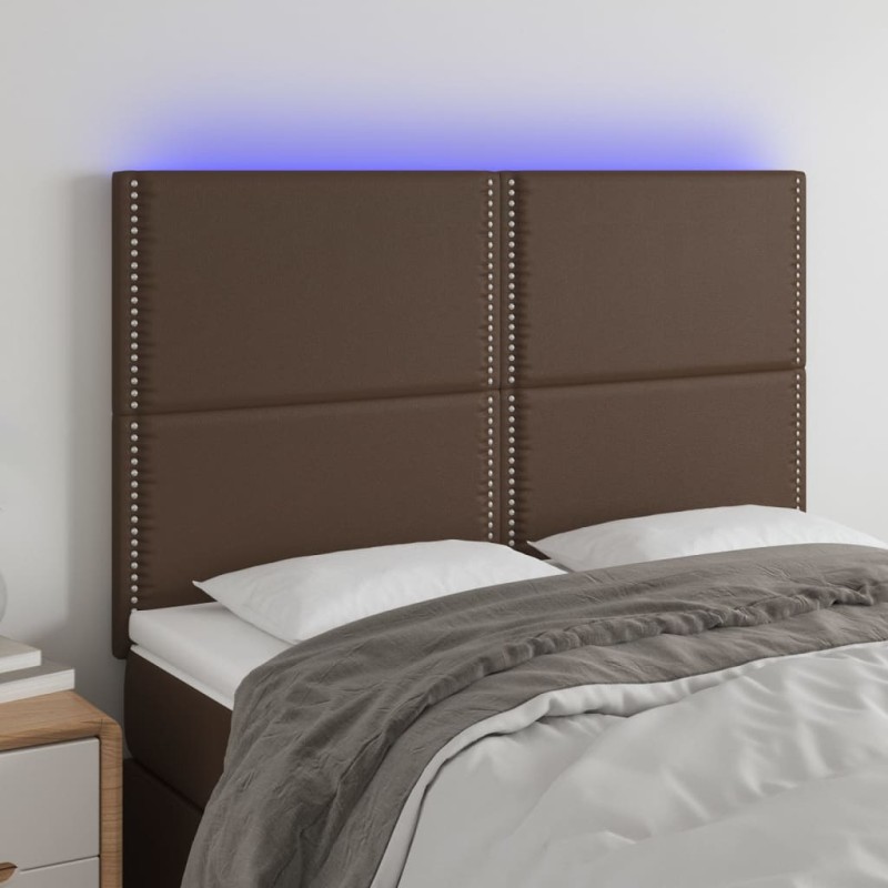 vidaXL Cabecero con luces LED cuero sintético marrón 144x5x118/128 cm vidaXL Cabecero con luces LED cuero sintético marrón 144x5x118/128 cm