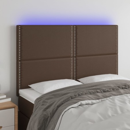 vidaXL Cabecero con luces LED cuero sintético marrón 144x5x118/128 cm