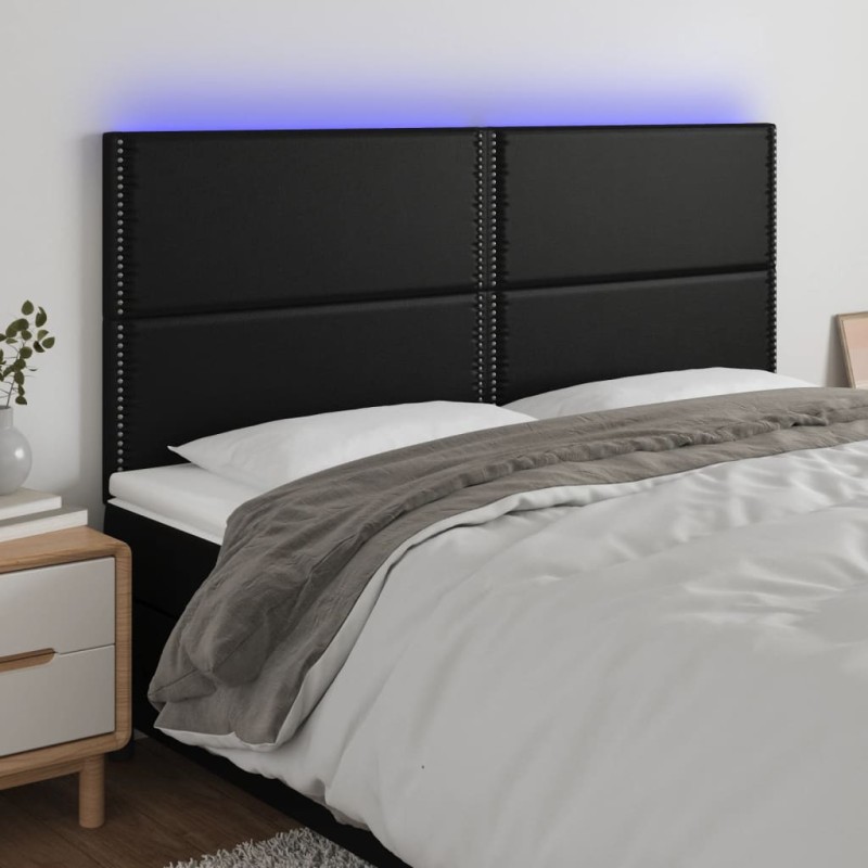vidaXL Cabecero con luces LED cuero sintético negro 160x5x118/128 cm vidaXL Cabecero con luces LED cuero sintético negro 160x5x118/128 cm