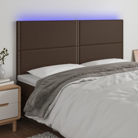 vidaXL Cabecero con luces LED cuero sintético marrón 180x5x118/128 cm