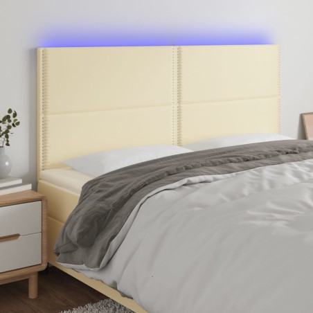 vidaXL Cabecero con luces LED cuero sintético crema 200x5x118/128 cm