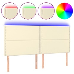 vidaXL Cabecero con luces LED cuero sintético crema 200x5x118/128 cm