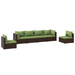 vidaXL Set muebles de jardín 6 piezas y cojines ratán sintético marrón