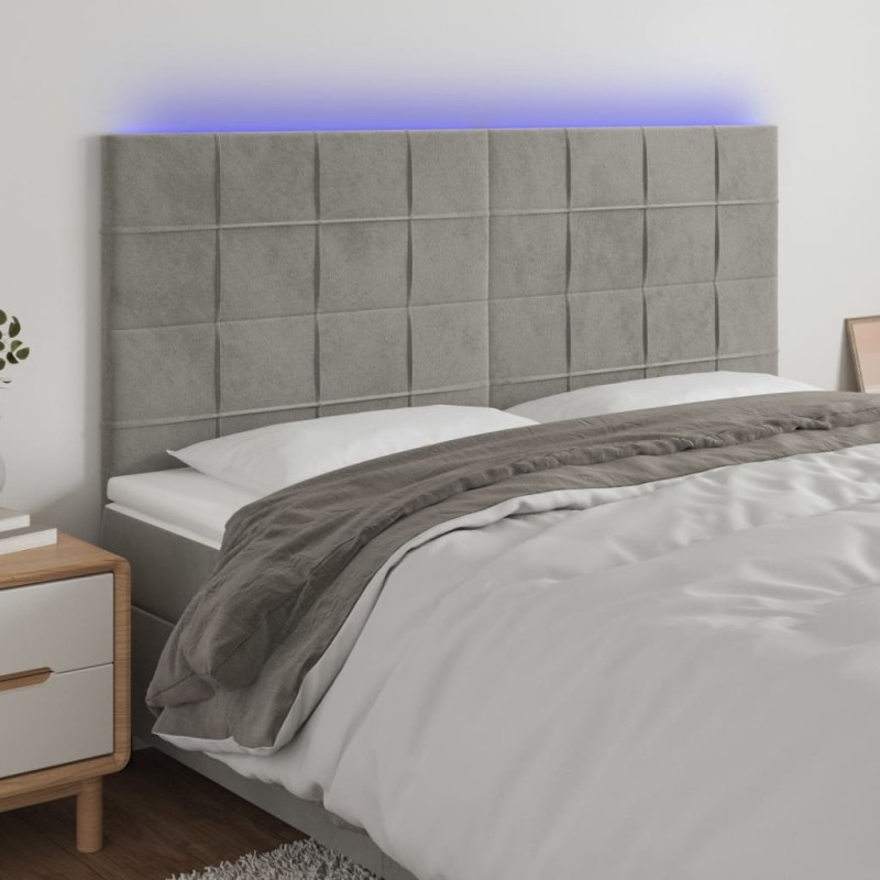 vidaXL Cabecero con luces LED terciopelo gris claro 200x5x118/128 cm vidaXL Cabecero con luces LED terciopelo gris claro 200x5x118/128 cm