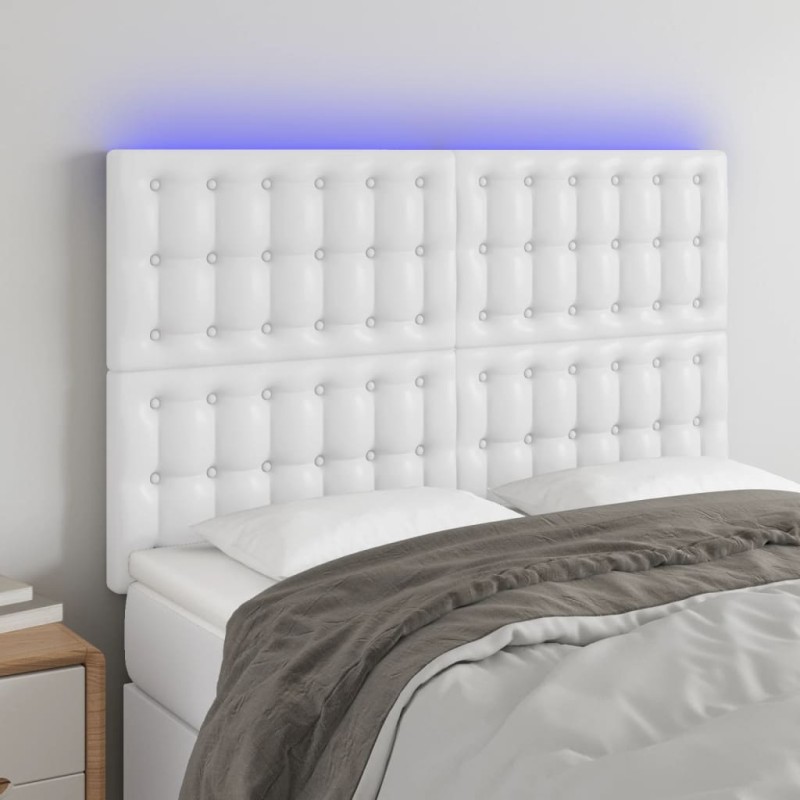 vidaXL Cabecero con luces LED cuero sintético blanco 144x5x118/128 cm vidaXL Cabecero con luces LED cuero sintético blanco 144x5x118/128 cm