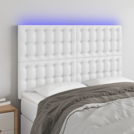 vidaXL Cabecero con luces LED cuero sintético blanco 144x5x118/128 cm