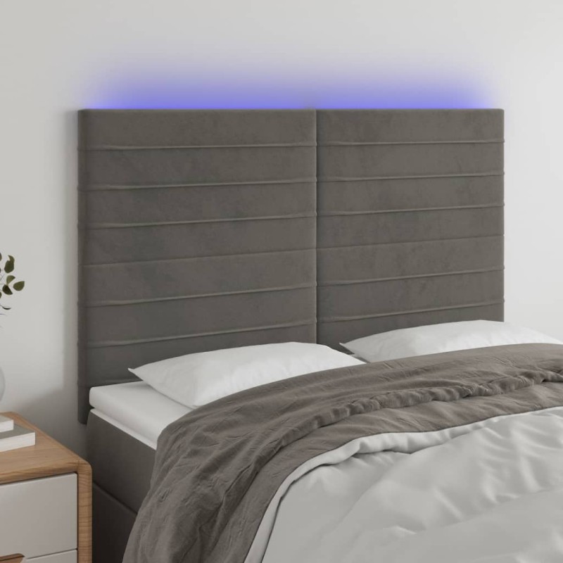 vidaXL Cabecero con luces LED terciopelo gris oscuro 144x5x118/128 cm
