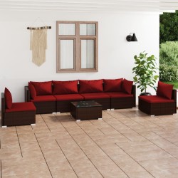 vidaXL Set muebles de jardín 7 piezas y cojines ratán sintético marrón