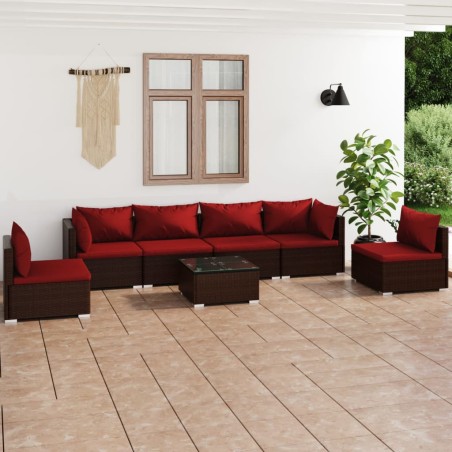 vidaXL Set muebles de jardín 7 piezas y cojines ratán sintético marrón
