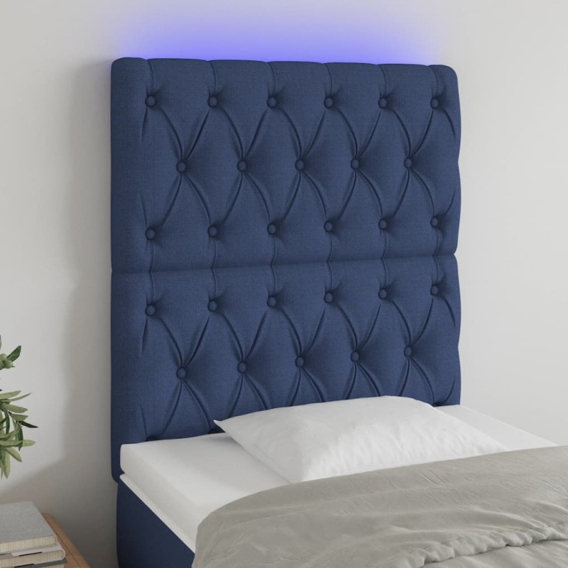 vidaXL Cabecero con luces LED tela azul 80x7x118/128 cm vidaXL Cabecero con luces LED tela azul 80x7x118/128 cm