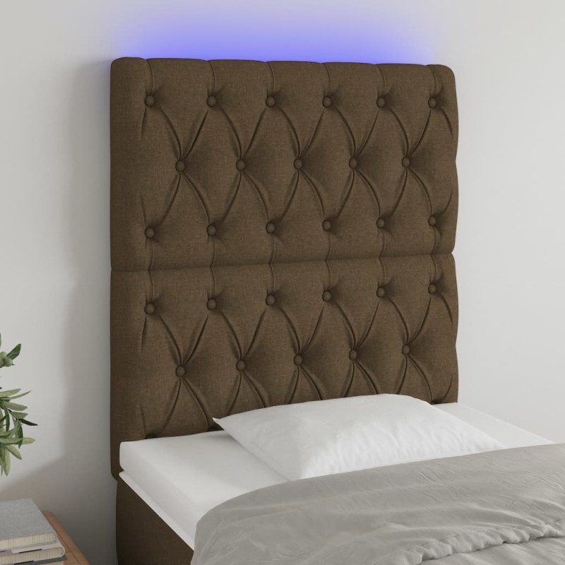 vidaXL Cabecero con luces LED tela marrón oscuro 80x7x118/128 cm vidaXL Cabecero con luces LED tela marrón oscuro 80x7x118/128 cm