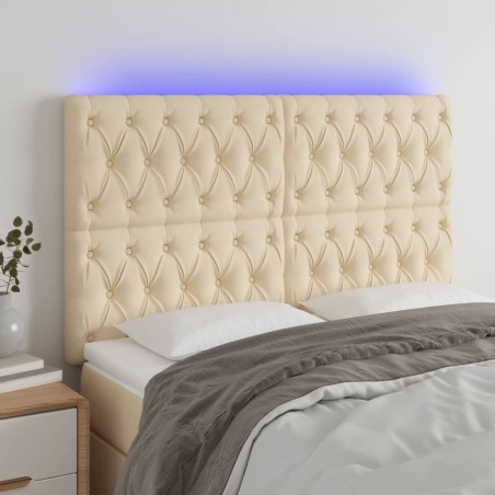 vidaXL Cabecero con luces LED tela crema 144x7x118/128 cm