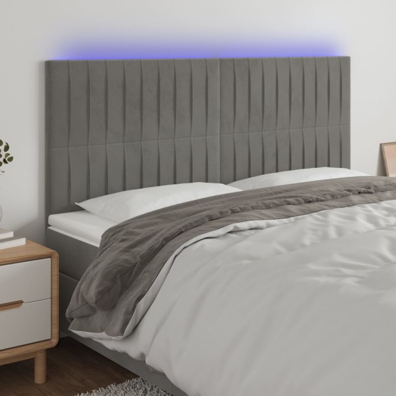 vidaXL Cabecero con luces LED terciopelo gris claro 160x5x118/128 cm vidaXL Cabecero con luces LED terciopelo gris claro 160x5x118/128 cm