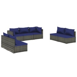 vidaXL Set de muebles de jardín 7 pzas y cojines ratán sintético gris