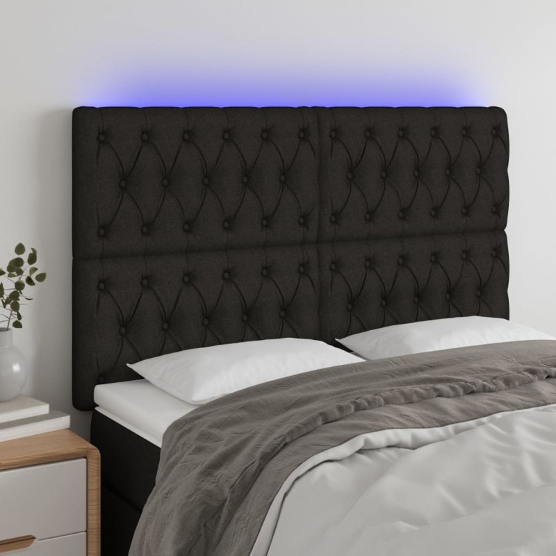 vidaXL Cabecero con luces LED tela negro 160x7x118/128 cm