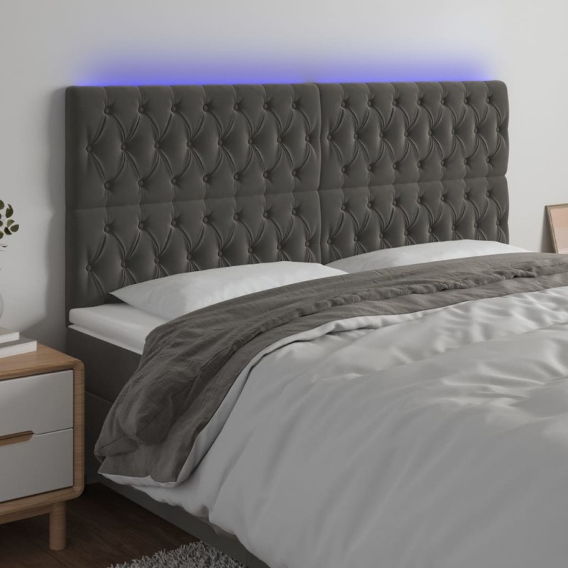 vidaXL Cabecero con luces LED terciopelo gris oscuro 200x7x118/128 cm vidaXL Cabecero con luces LED terciopelo gris oscuro 200x7x118/128 cm
