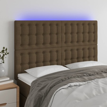 vidaXL Cabecero con luces LED tela marrón oscuro 144x5x118/128 cm