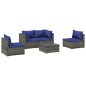 vidaXL Set de sofás de jardín 5 piezas y cojines ratán sintético gris vidaXL Set de sofás de jardín 5 piezas y cojines ratán sintético gris