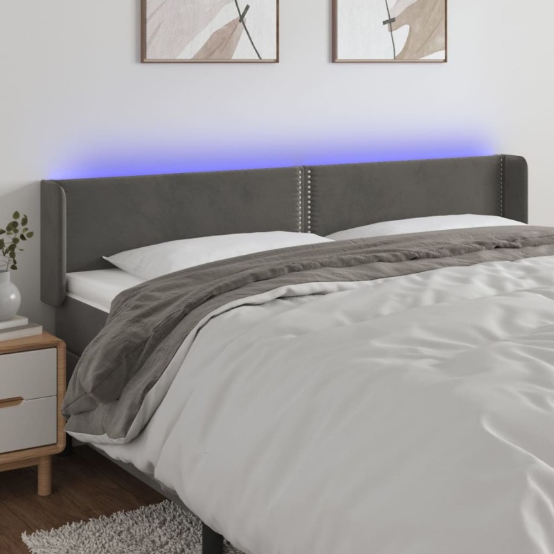 vidaXL Cabecero con LED de terciopelo gris oscuro 163x16x78/88 cm vidaXL Cabecero con LED de terciopelo gris oscuro 163x16x78/88 cm