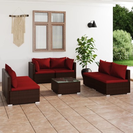 vidaXL Set muebles de jardín 7 piezas y cojines ratán sintético marrón