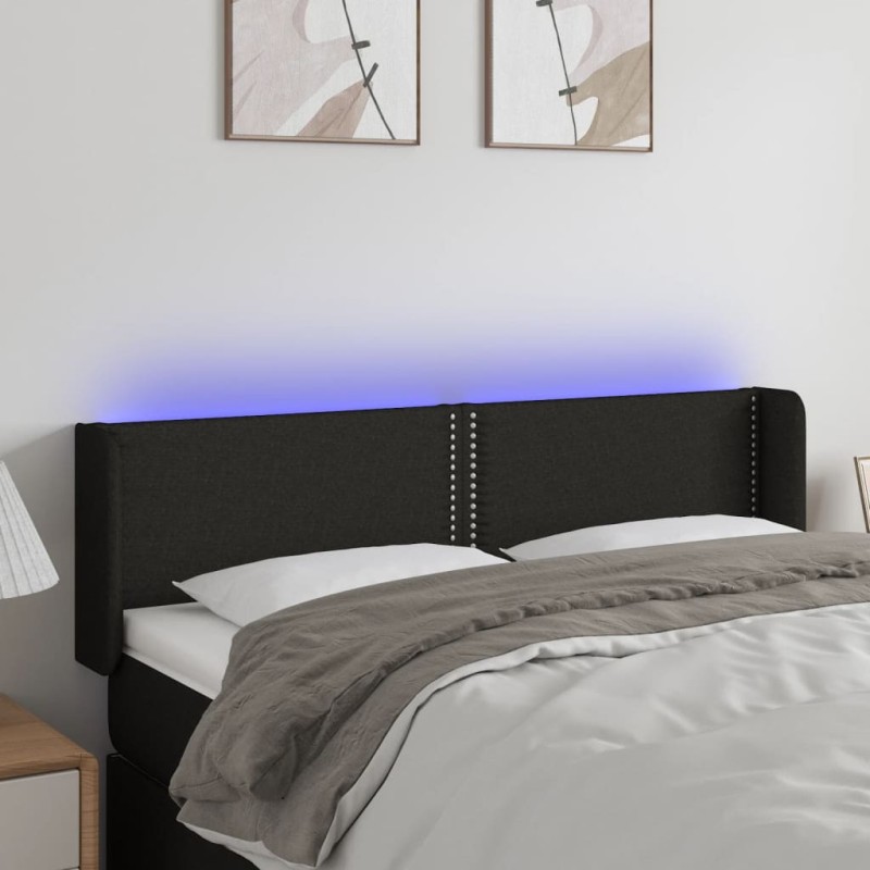 vidaXL Cabecero con LED de tela negro 147x16x78/88 cm vidaXL Cabecero con LED de tela negro 147x16x78/88 cm