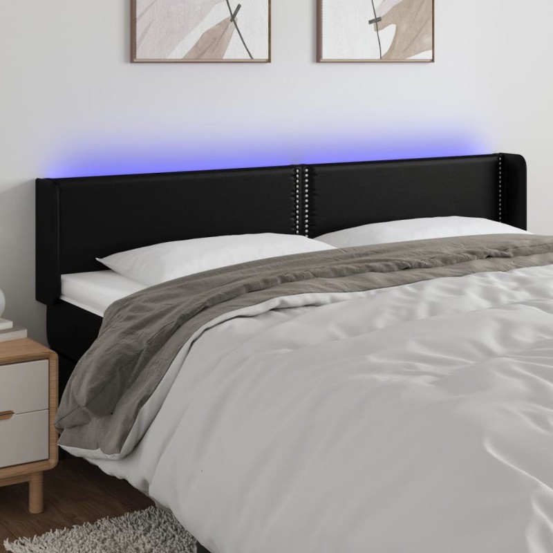 vidaXL Cabecero con LED cuero sintético negro 183x16x78/88 cm