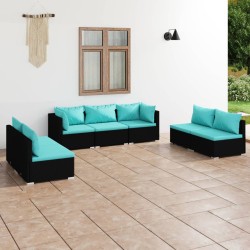 vidaXL Set de muebles de jardín 7 pzas y cojines ratán sintético negro