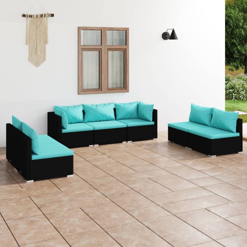 vidaXL Set de muebles de jardín 7 pzas y cojines ratán sintético negro vidaXL Set de muebles de jardín 7 pzas y cojines ratán sintético negro
