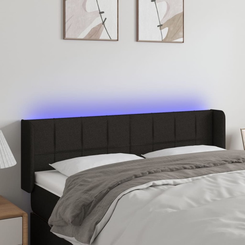 vidaXL Cabecero con LED de tela negro 147x16x78/88 cm