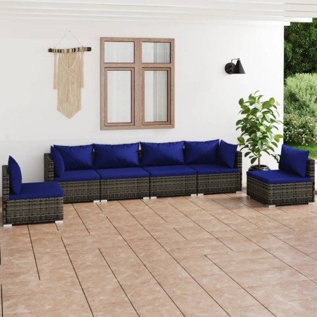 vidaXL Set de muebles de jardín 6 pzas y cojines ratán sintético gris