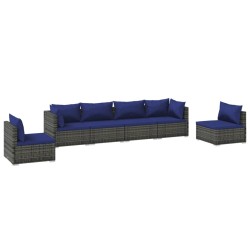 vidaXL Set de muebles de jardín 6 pzas y cojines ratán sintético gris