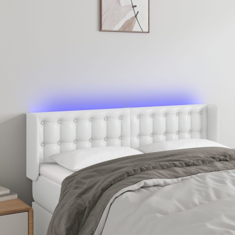 vidaXL Cabecero con LED cuero sintético blanco 147x16x78/88 cm vidaXL Cabecero con LED cuero sintético blanco 147x16x78/88 cm