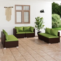 vidaXL Set muebles de jardín 6 piezas y cojines ratán sintético marrón
