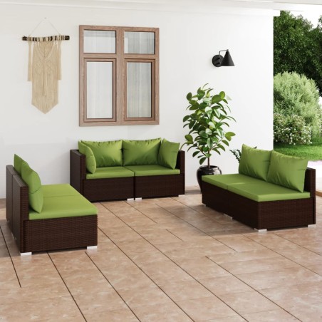 vidaXL Set muebles de jardín 6 piezas y cojines ratán sintético marrón