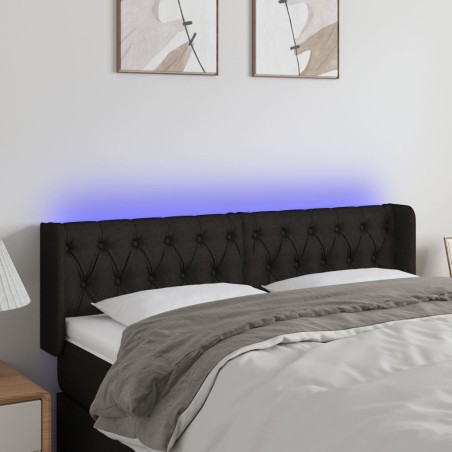 vidaXL Cabecero con LED de tela negro 147x16x78/88 cm