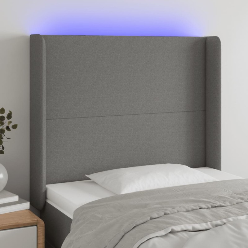 vidaXL Cabecero con LED de tela gris oscuro103x16x118/128 cm vidaXL Cabecero con LED de tela gris oscuro103x16x118/128 cm