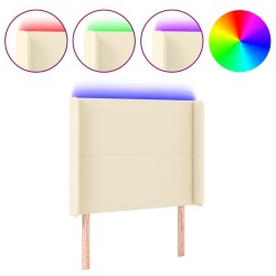 vidaXL Cabecero con LED cuero sintético color crema 83x16x118/128 cm