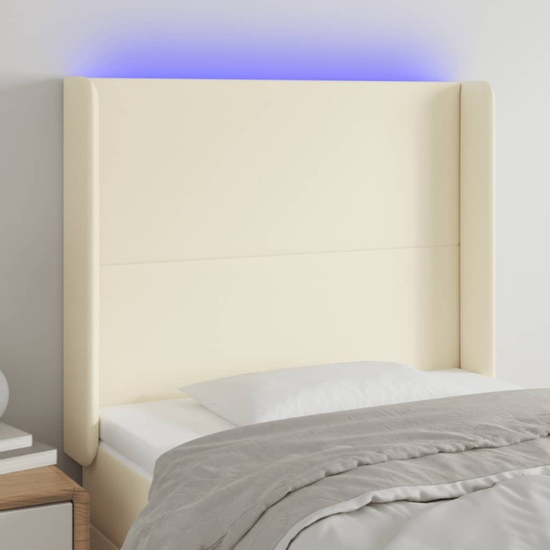 vidaXL Cabecero con LED cuero sintético color crema 103x16x118/128 cm vidaXL Cabecero con LED cuero sintético color crema 103x16x118/128 cm