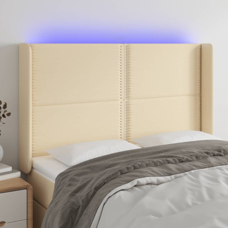 vidaXL Cabecero con LED de tela color crema 147x16x118/128 cm vidaXL Cabecero con LED de tela color crema 147x16x118/128 cm