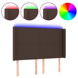 vidaXL Cabecero con LED cuero sintético marrón 147x16x118/128 cm