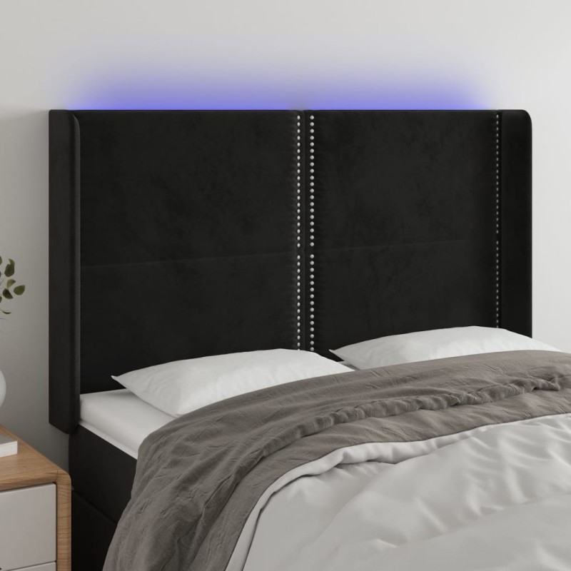 vidaXL Cabecero con LED de terciopelo negro 147x16x118/128 cm vidaXL Cabecero con LED de terciopelo negro 147x16x118/128 cm