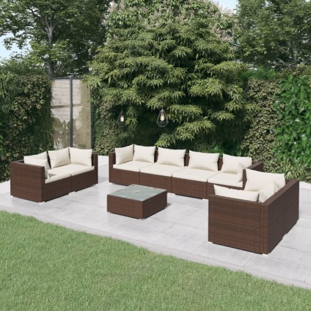 vidaXL Set muebles de jardín 9 piezas y cojines ratán sintético marrón