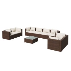 vidaXL Set muebles de jardín 9 piezas y cojines ratán sintético marrón