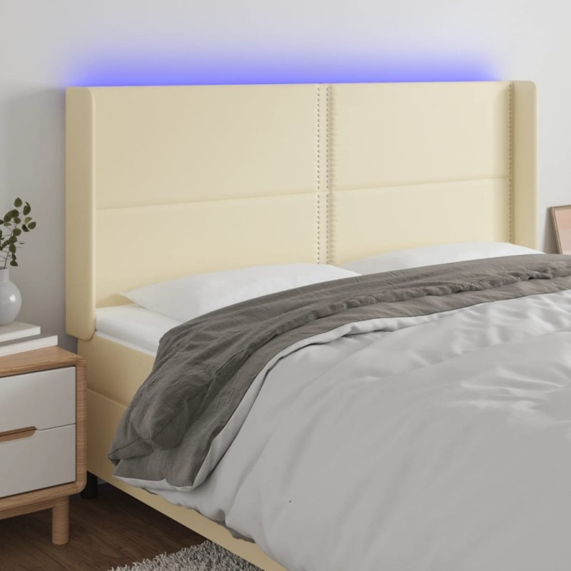 vidaXL Cabecero con LED cuero sintético color crema 183x16x118/128 cm vidaXL Cabecero con LED cuero sintético color crema 183x16x118/128 cm