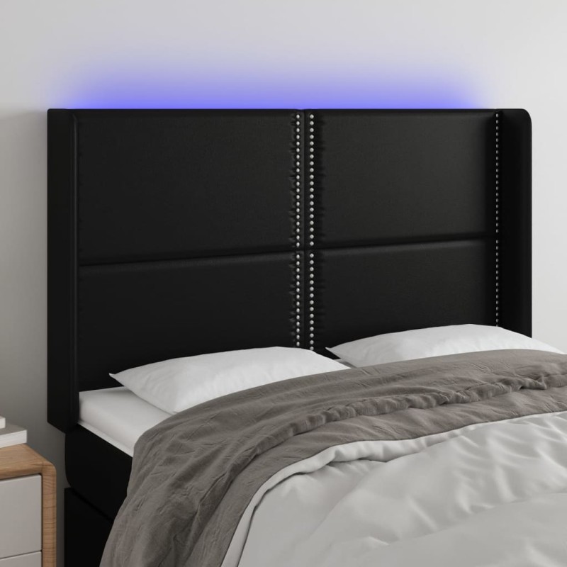 vidaXL Cabecero con LED cuero sintético negro 147x16x118/128 cm vidaXL Cabecero con LED cuero sintético negro 147x16x118/128 cm
