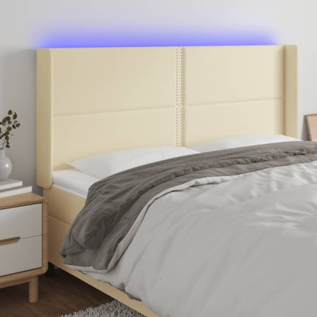 vidaXL Cabecero con LED cuero sintético color crema 163x16x118/128 cm