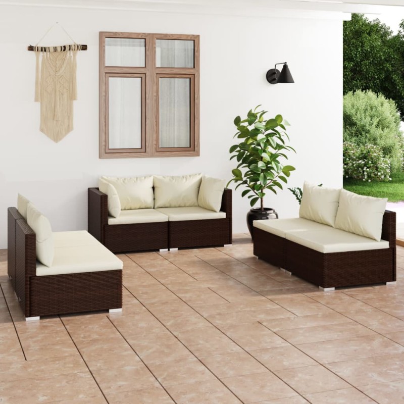 vidaXL Set muebles de jardín 6 piezas y cojines ratán sintético marrón vidaXL Set muebles de jardín 6 piezas y cojines ratán sintético marrón