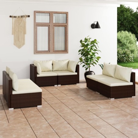 vidaXL Set muebles de jardín 6 piezas y cojines ratán sintético marrón