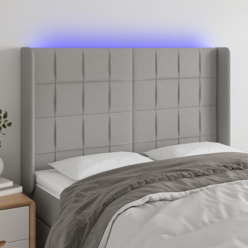 vidaXL Cabecero con LED de tela gris claro 147x16x118/128 cm vidaXL Cabecero con LED de tela gris claro 147x16x118/128 cm