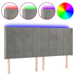 vidaXL Cabecero con LED de terciopelo gris claro 183x16x118/128 cm